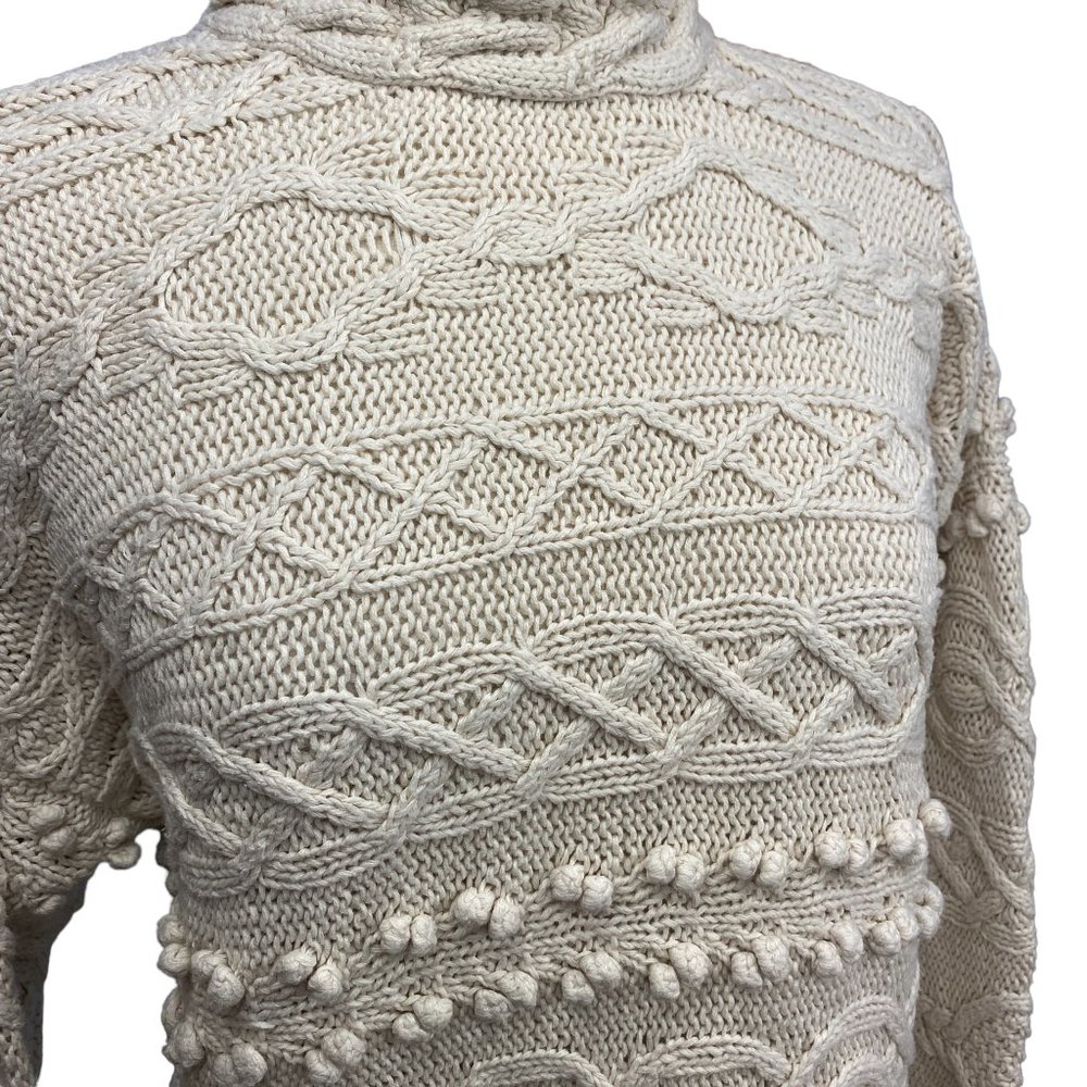 Style New York Hand Cable Knit Sweater Dress Fisherman Fringe Coastal Luxe-M - Picture 2 of 10